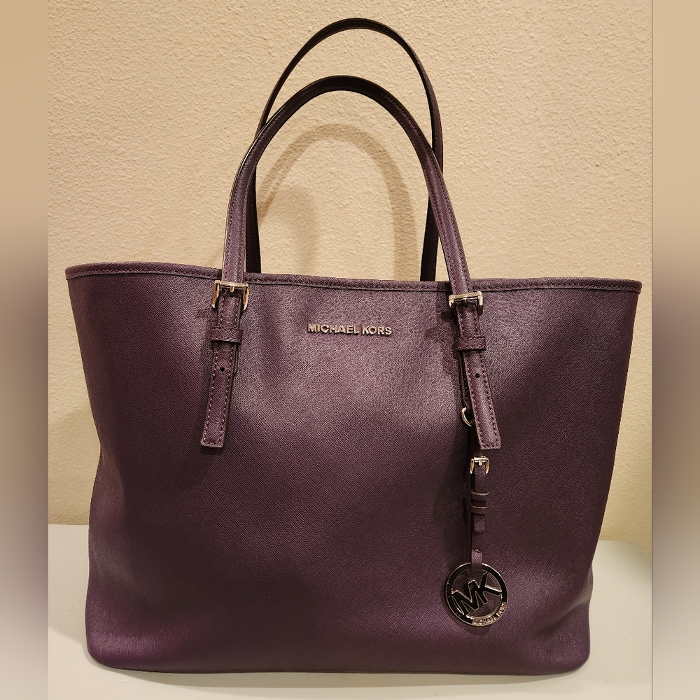 Michael Kors Jet Set Travel Multifunction Plum Leather Tote